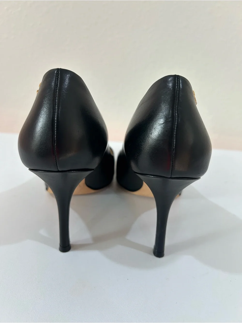 Tory Burch Penelope Heels Cap Toe Calfskin Leather Pumps with Heel Detail, Sz 8